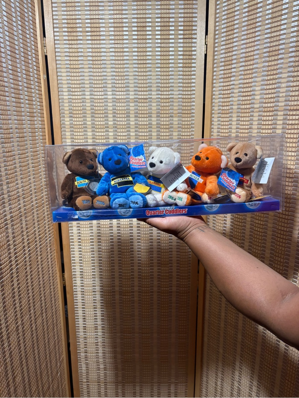 These are vintage 5 piece set of Mary Meyer Quarter Cuddlers State Teddy Bears